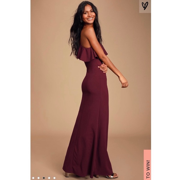 Lulus Burgundy One-Shoulder Ruffle Maxi Dress - Picture 4 of 14